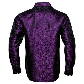 Purple Paisley Jacquard Long Sleeve Silk Long Sleeve Shirt
