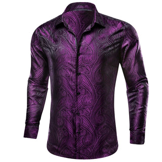 Purple Paisley Jacquard Long Sleeve Silk Long Sleeve Shirt