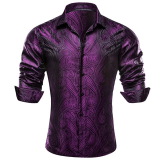 Purple Paisley Jacquard Long Sleeve Silk Long Sleeve Shirt
