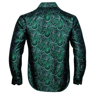 Green Paisley Silk Long Sleeve Shirt
