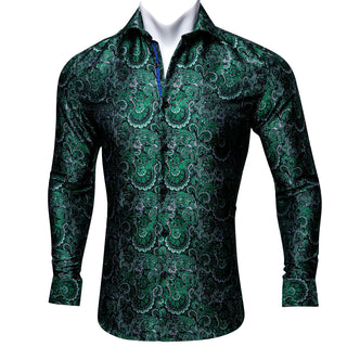 Green Paisley Silk Long Sleeve Shirt