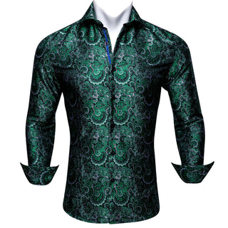 Green Paisley Silk Long Sleeve Shirt