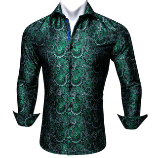 Green Paisley Silk Long Sleeve Shirt