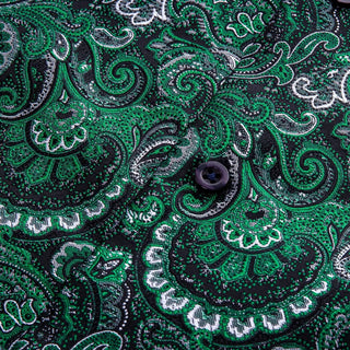 Green Paisley Silk Long Sleeve Shirt