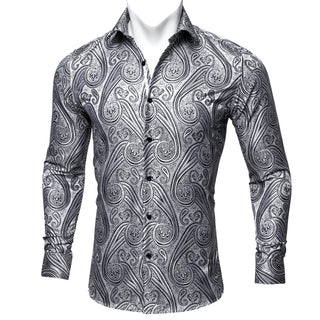 Silver Novelty Silk Long Sleeve Shirt