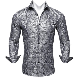 Silver Novelty Silk Long Sleeve Shirt