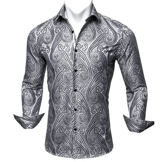 Silver Novelty Silk Long Sleeve Shirt
