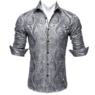 Silver Novelty Silk Long Sleeve Shirt