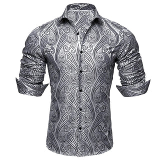 Silver Novelty Silk Long Sleeve Shirt