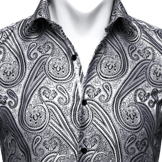 Silver Novelty Silk Long Sleeve Shirt