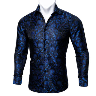 Blue Paisley Novelty Silk Long Sleeve Shirt
