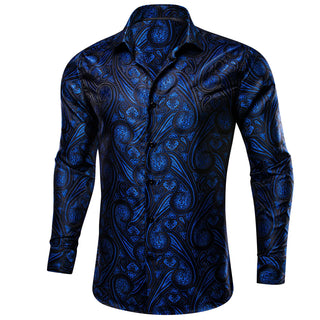Blue Paisley Novelty Silk Long Sleeve Shirt