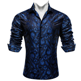 Blue Paisley Novelty Silk Long Sleeve Shirt