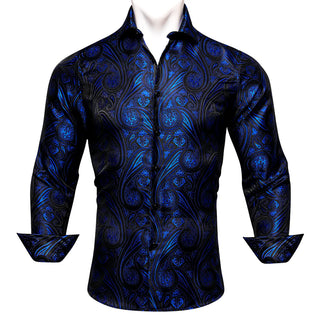 Blue Paisley Novelty Silk Long Sleeve Shirt