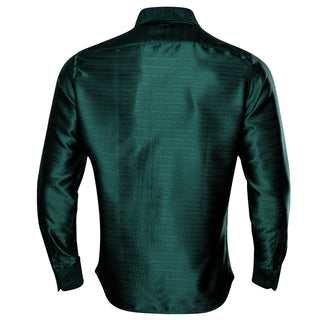 Solid Green Silk Long Sleeve Shirt with Collar Pin