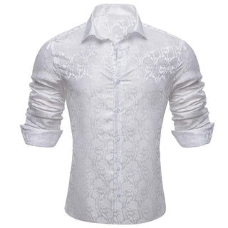 White Floral Silk Long Sleeve Shirt