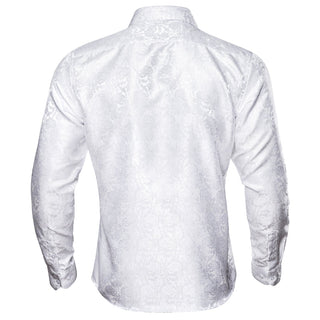 New White Paisley Silk Long Sleeve Shirt
