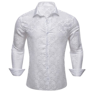 White Floral Silk Long Sleeve Shirt