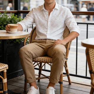 New White Paisley Silk Long Sleeve Shirt