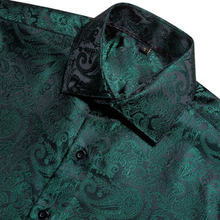 Black Green Paisley Silk Short Sleeve Shirt
