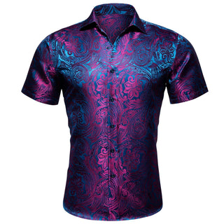 New Purple Paisley Short Sleeve Silk Long Sleeve Shirt