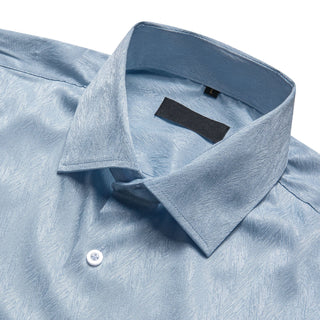 Solid Sea Blue Silk Short Sleeve Shirt