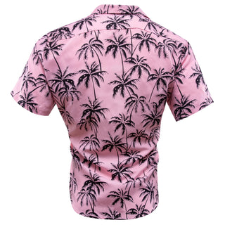 Summer Palm Black Pink Novelty Silk Short Sleeve Shirt