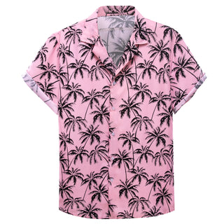 Summer Palm Black Pink Novelty Silk Short Sleeve Shirt