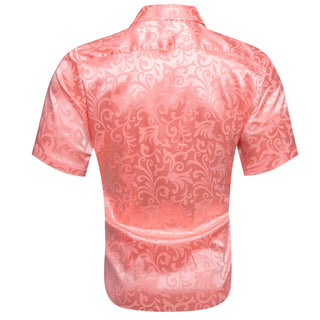 New Pink Floral Silk Short Sleeve Shirt