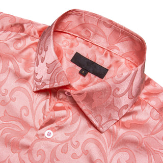 New Pink Floral Silk Short Sleeve Shirt