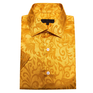 Solid Gold Floral Silk Short Sleeve Shirt