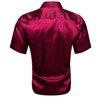Burgundy Novelty Silk Short Sleeve Shirt