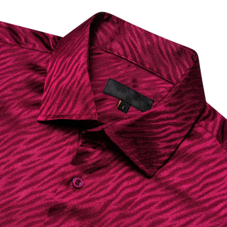 Burgundy Novelty Silk Short Sleeve Shirt