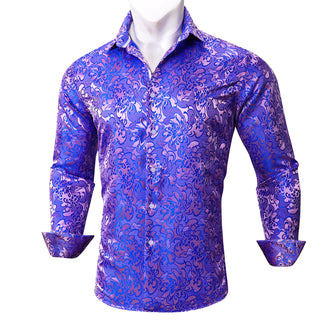 Blue Pink Paisley Silk Long Sleeve Shirt
