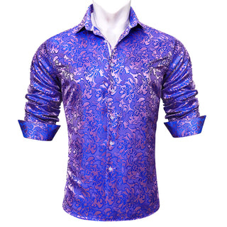 Blue Pink Paisley Silk Long Sleeve Shirt
