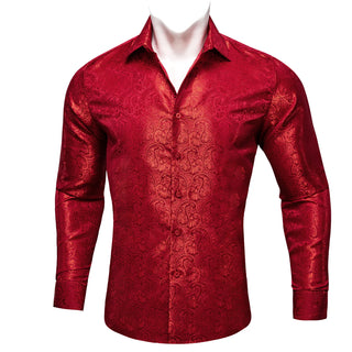 Red Paisley Silk Long Sleeve Shirt