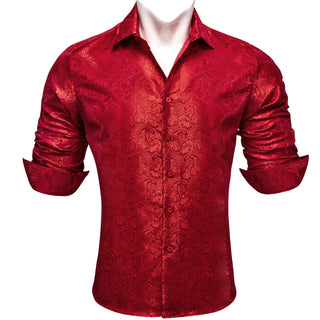 Red Paisley Silk Long Sleeve Shirt