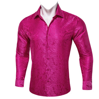 Pink Rose Red Paisley Silk Long Sleeve Shirt