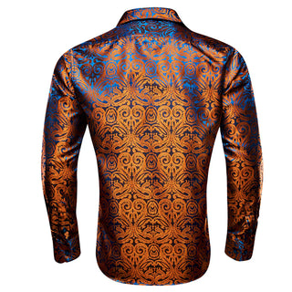 New Orange Copper Paisley Men's Silk Long Sleeve Shirt