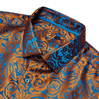 New Orange Copper Paisley Men's Silk Long Sleeve Shirt