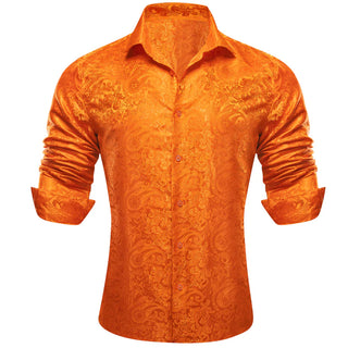 New Orange Paisley Jacquard Long Sleeve Shirt