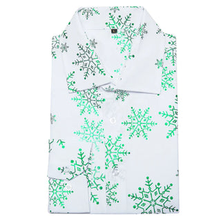 Christmas White Green Snowflake Floral Silk Long Sleeve Shirt
