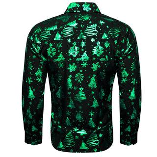 Black Green Christmas Pattern Silk Long Sleeve Shirt