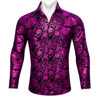 Lavender Black Paisley Silk Long Sleeve Shirt