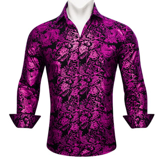 Lavender Black Paisley Silk Long Sleeve Shirt