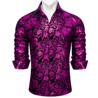 Lavender Black Paisley Silk Long Sleeve Shirt