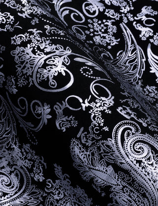 Grey Black Paisley Silk Long Sleeve Shirt