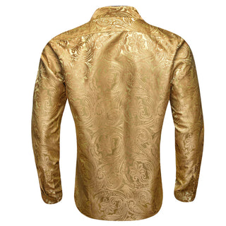 New Gold Floral Men's Silk Long Sleeve Shirt