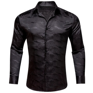 Classy Black Solid Silk Men's Silk Long Sleeve Shirt