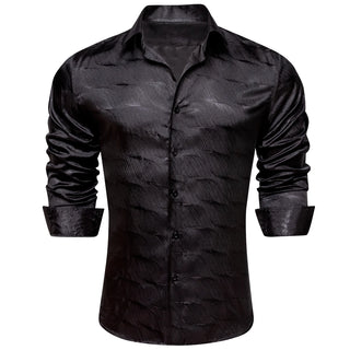 Classy Black Solid Silk Men's Silk Long Sleeve Shirt